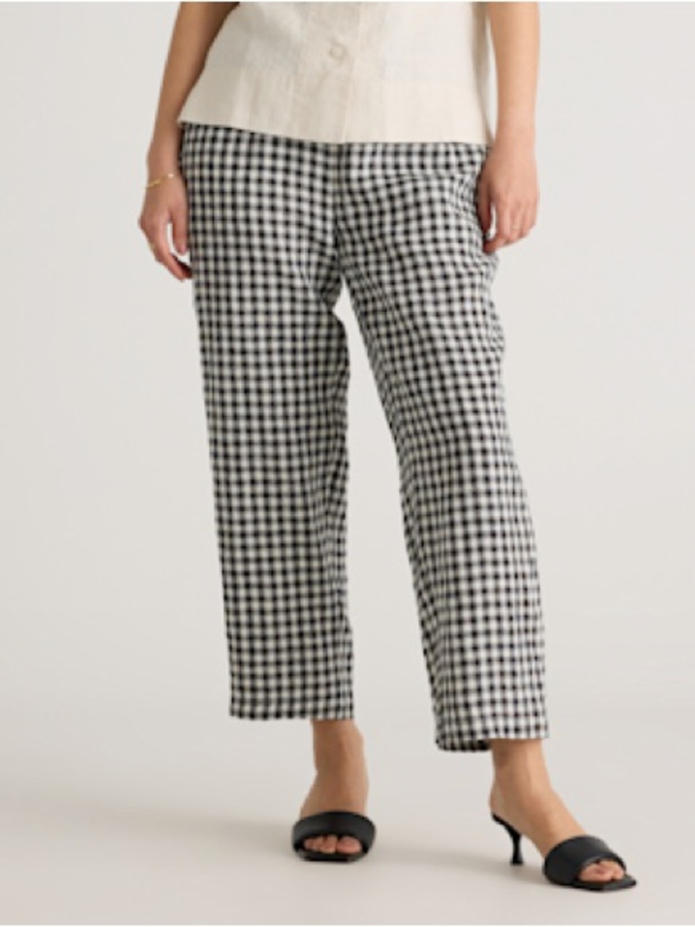 Quince Black & White Gingham Cropped Straight-Leg Pants